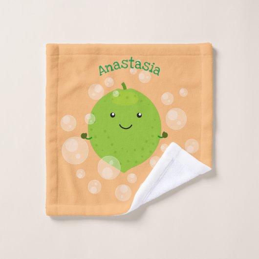Cute green limoen bubbles cartoon afbeelding bad handdoek (Wasdoekje)