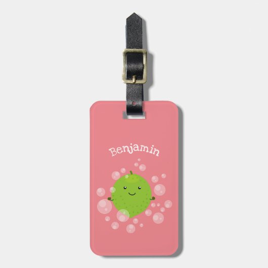 Cute green limoen bubbles cartoon afbeelding bagagelabel (Voorkant verticaal)