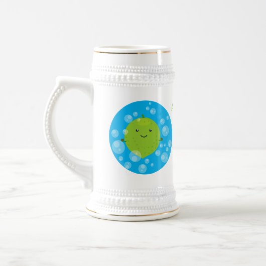 Cute green limoen bubbles cartoon afbeelding bierpul (Links)