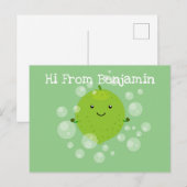 Cute green limoen bubbles cartoon afbeelding briefkaart (Voorkant / Achterkant)