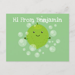 Cute green limoen bubbles cartoon afbeelding briefkaart
