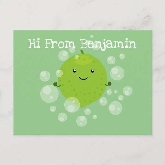 Cute green limoen bubbles cartoon afbeelding briefkaart (Voorkant)
