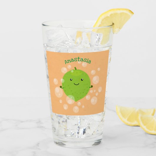 Cute green limoen bubbles cartoon afbeelding glas (Achterkant ijs)