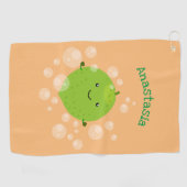 Cute green limoen bubbles cartoon afbeelding golfhanddoek (Horizontaal)