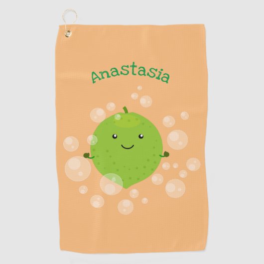Cute green limoen bubbles cartoon afbeelding golfhanddoek (Voorkant)