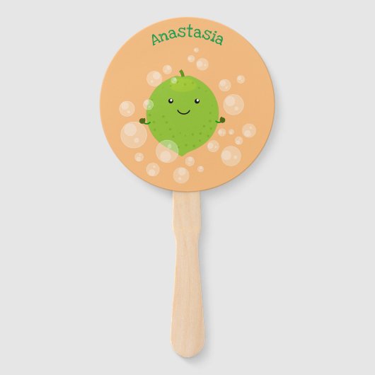 Cute green limoen bubbles cartoon afbeelding handwaaier (Voorkant)