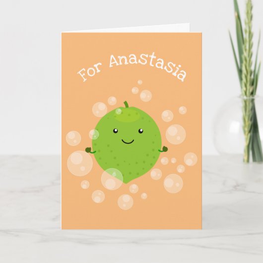 Cute green limoen bubbles cartoon afbeelding kaart (Voorkant)