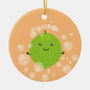 Cute green limoen bubbles cartoon afbeelding keramisch ornament