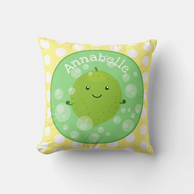 Cute green limoen bubbles cartoon afbeelding kussen (Voorkant)