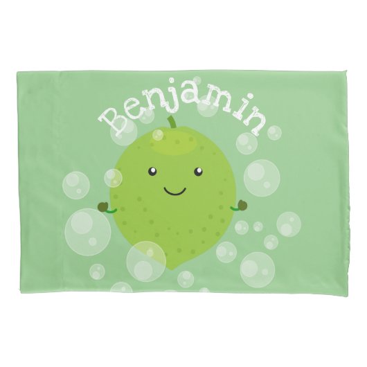 Cute green limoen bubbles cartoon afbeelding kussensloop (Voorkant)