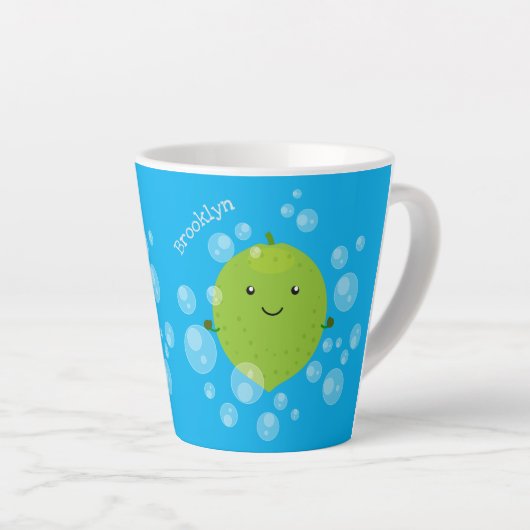 Cute green limoen bubbles cartoon afbeelding latte mok (Rechterhoek)