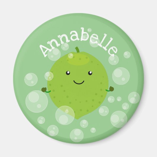Cute green limoen bubbles cartoon afbeelding magneet (Voorkant)