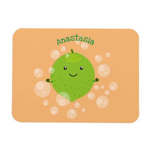 Cute green limoen bubbles cartoon afbeelding magneet (Horizontaal)