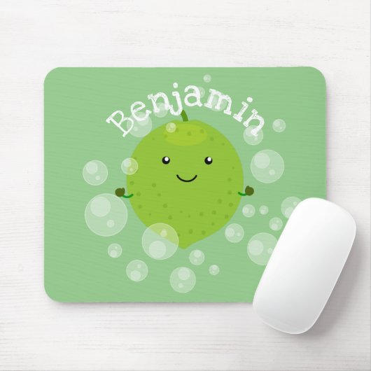 Cute green limoen bubbles cartoon afbeelding muismat (Met muis)