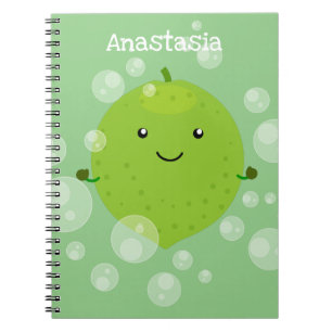 Cute green limoen bubbles cartoon afbeelding notitieboek