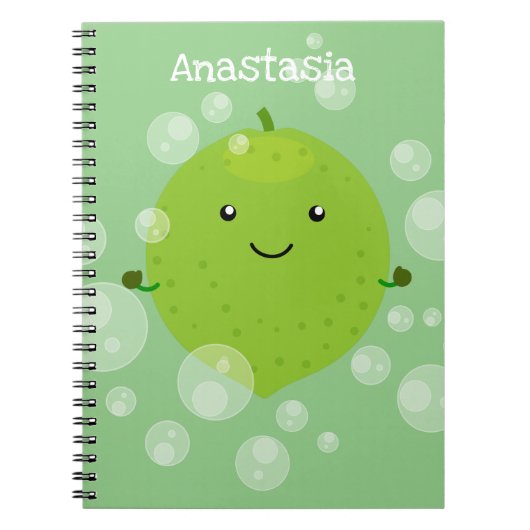 Cute green limoen bubbles cartoon afbeelding notitieboek (Voorkant)