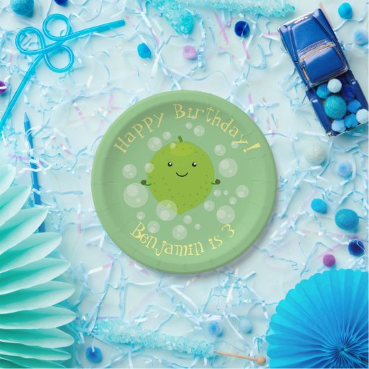 Cute green limoen bubbles cartoon afbeelding papieren bordje (Feest)
