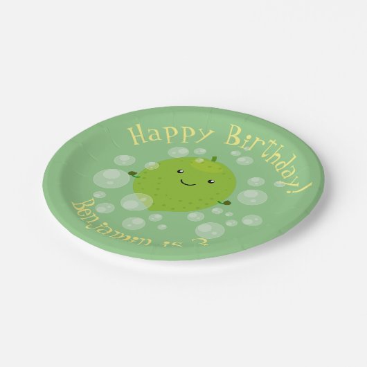 Cute green limoen bubbles cartoon afbeelding papieren bordje (Gekanteld)