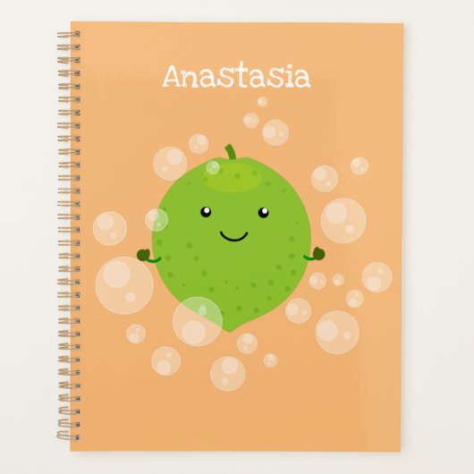 Cute green limoen bubbles cartoon afbeelding planner (Voorkant)