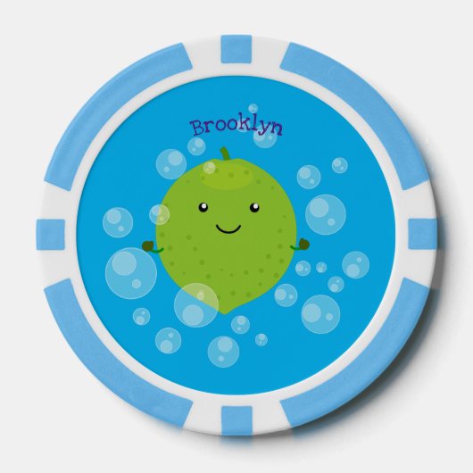 Cute green limoen bubbles cartoon afbeelding poker chips (Voorkant)