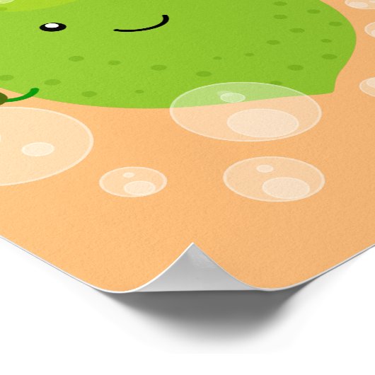 Cute green limoen bubbles cartoon afbeelding poster (Hoek)