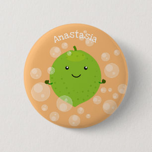 Cute green limoen bubbles cartoon afbeelding ronde button 5,7 cm