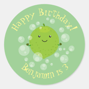 Cute green limoen bubbles cartoon afbeelding ronde sticker