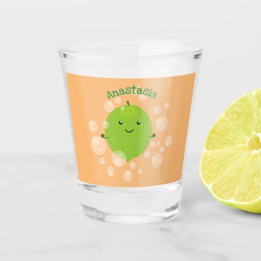 Cute green limoen bubbles cartoon afbeelding shot glas (Voorkant)