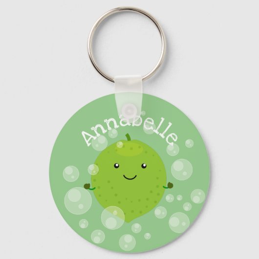 Cute green limoen bubbles cartoon afbeelding sleutelhanger (Voorkant)