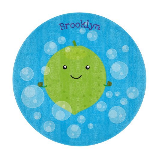 Cute green limoen bubbles cartoon afbeelding snijplank (Voorkant)