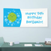 Cute green limoen bubbles cartoon afbeelding spandoek (Beurs)