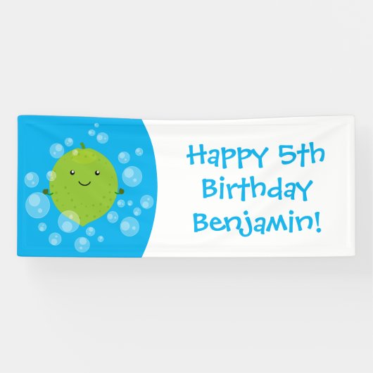 Cute green limoen bubbles cartoon afbeelding spandoek (Horizontaal)