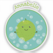 Cute green limoen bubbles cartoon afbeelding sticker (Voorkant)