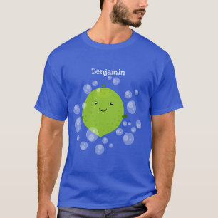 Cute green limoen bubbles cartoon afbeelding t-shirt