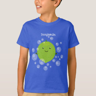 Cute green limoen bubbles cartoon afbeelding t-shirt