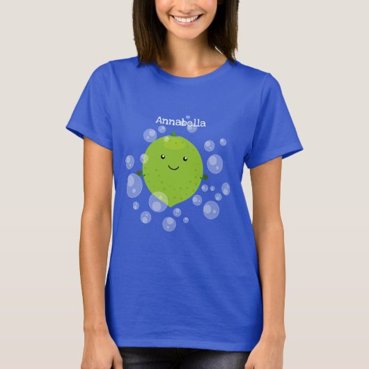 Cute green limoen bubbles cartoon afbeelding t-shirt (Voorkant)