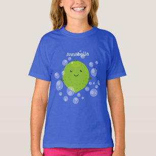 Cute green limoen bubbles cartoon afbeelding t-shirt