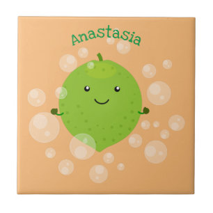 Cute green limoen bubbles cartoon afbeelding tegeltje