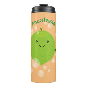 Cute green limoen bubbles cartoon afbeelding thermosbeker