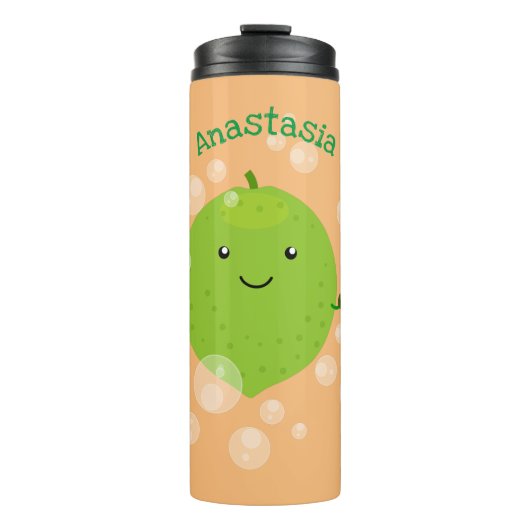 Cute green limoen bubbles cartoon afbeelding thermosbeker (Voorkant)