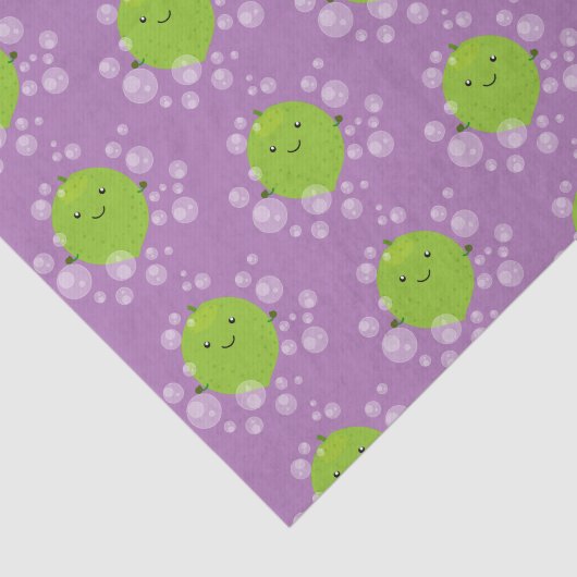 Cute green limoen bubbles cartoon afbeelding tissuepapier (Detail)