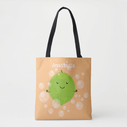 Cute green limoen bubbles cartoon afbeelding tote bag (Voorkant)