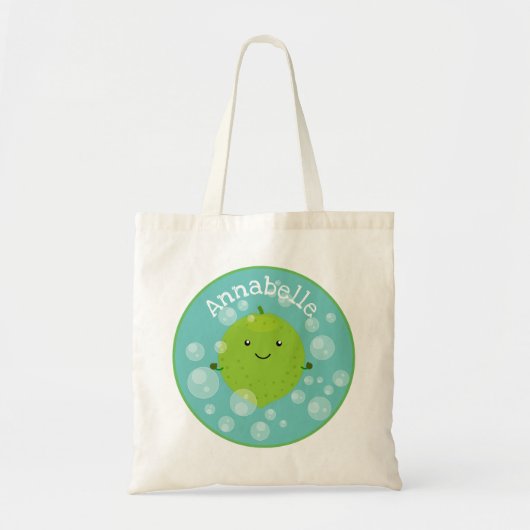 Cute green limoen bubbles cartoon afbeelding tote bag (Voorkant)