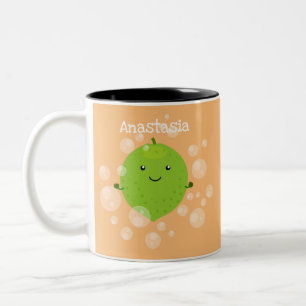 Cute green limoen bubbles cartoon afbeelding tweekleurige koffiemok