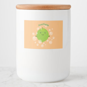 Cute green limoen bubbles cartoon afbeelding voedselcontainer etiket