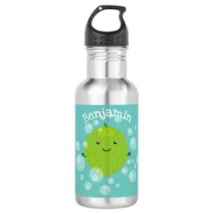 Cute green limoen bubbles cartoon afbeelding waterfles 