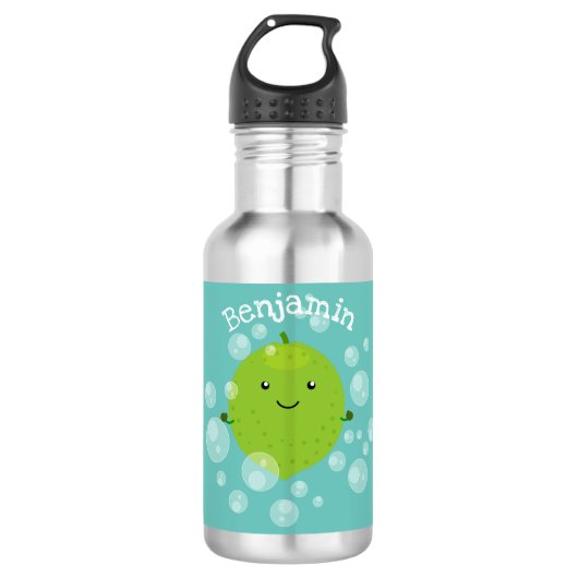 Cute green limoen bubbles cartoon afbeelding waterfles (Voorkant)