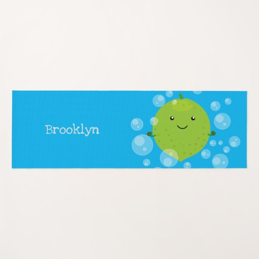 Cute green limoen bubbles cartoon afbeelding yogamat (Voorkant (horizontaal))
