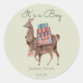 Cute Green Llama Animal | Baby shower jongen Ronde Sticker