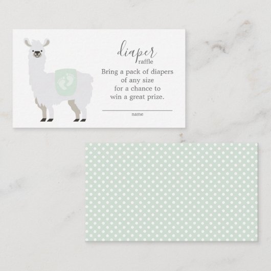 Cute Green Llama Diaper Raffle Ticket Baby shower Informatiekaartje (Voorkant / Achterkant)